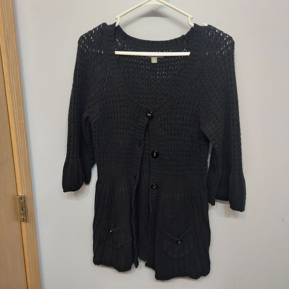 Apt 9 crochet style sweater black buttons flowy